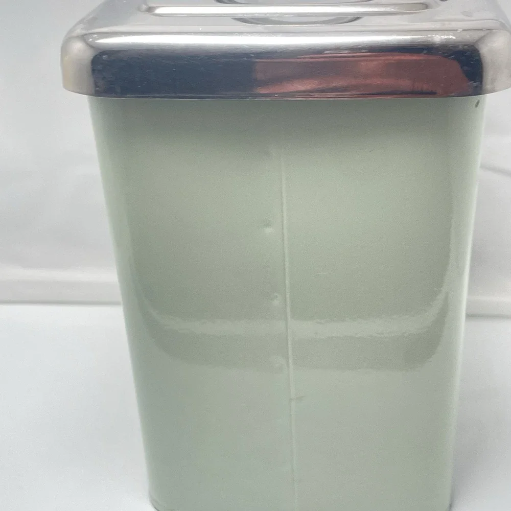 2‎ Pier 1 Imports Square Enamel Metal Canisters Chrome Lids Mint Green Flour